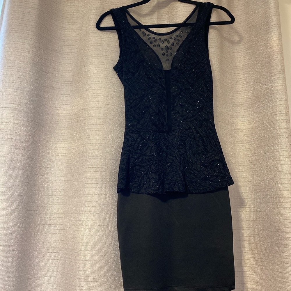 Mini Black Dress metallic Size S small